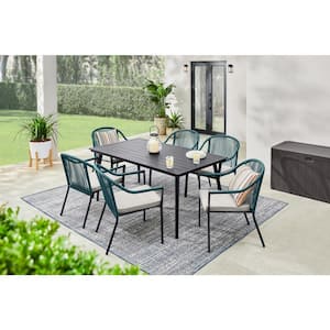 Heather Glen Powder Coated Metal Outdoor Dining Chairs with CushionGuard Stone Grey Cushions (6-Pack)