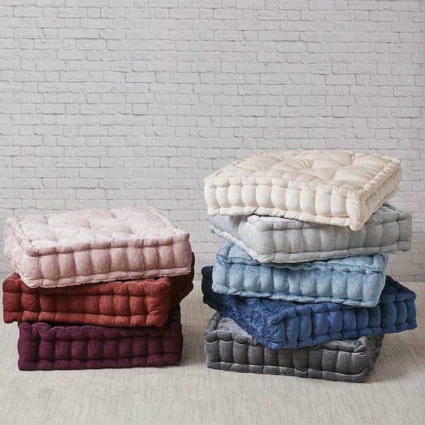 Navy Polyester Square Pouf Floor Pillow Cushion Upholstered