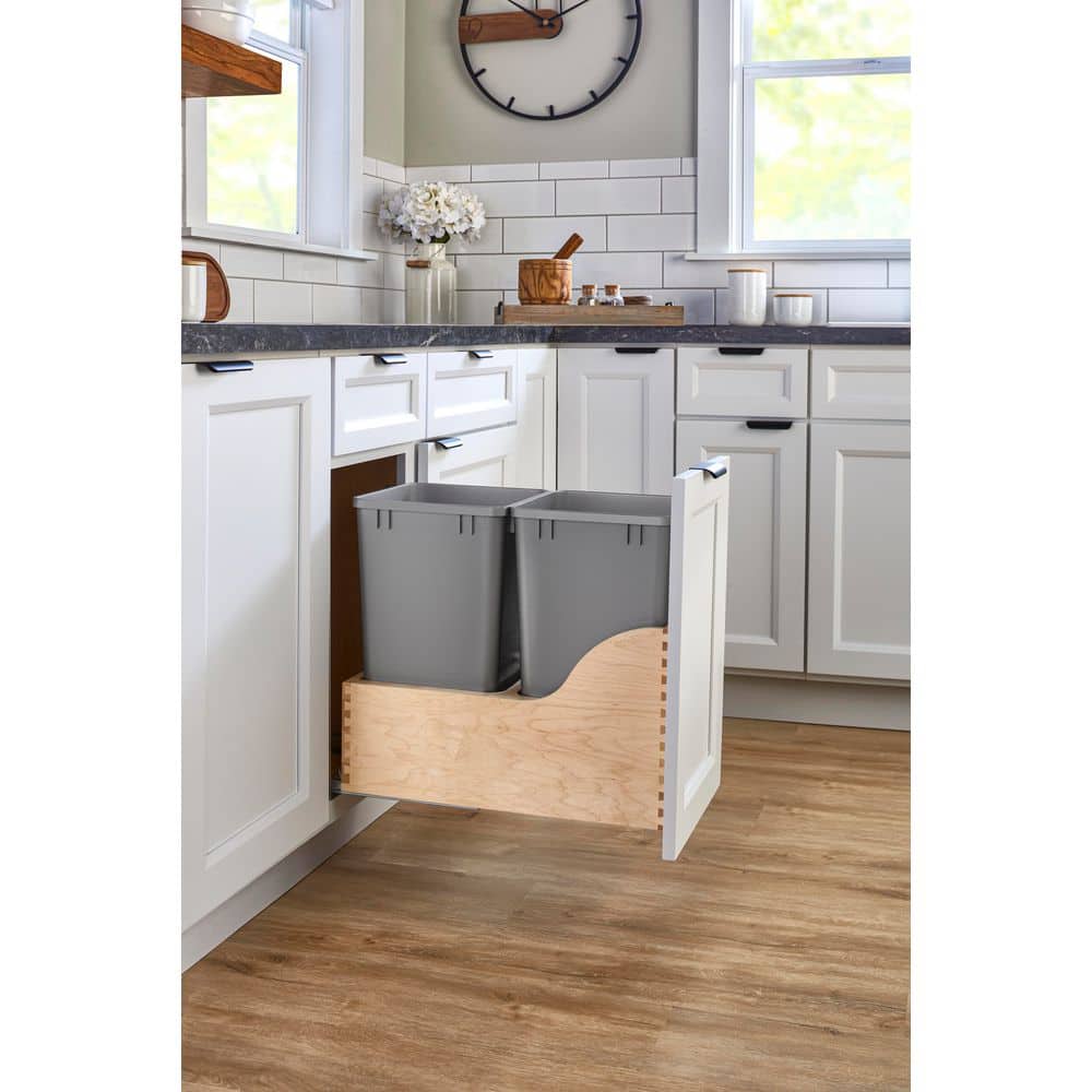 Maple Wood Pullout Trash Container with Silver Accents