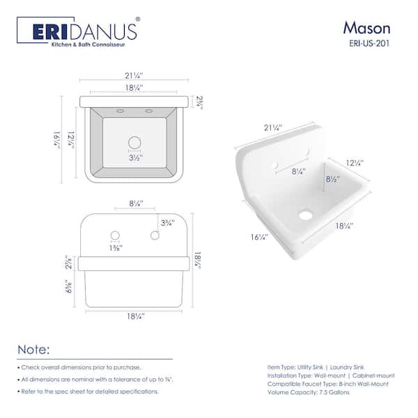 Eridanus Mason 8 Gal. 16 in. D x 21 in. W Wall Mount Laundry