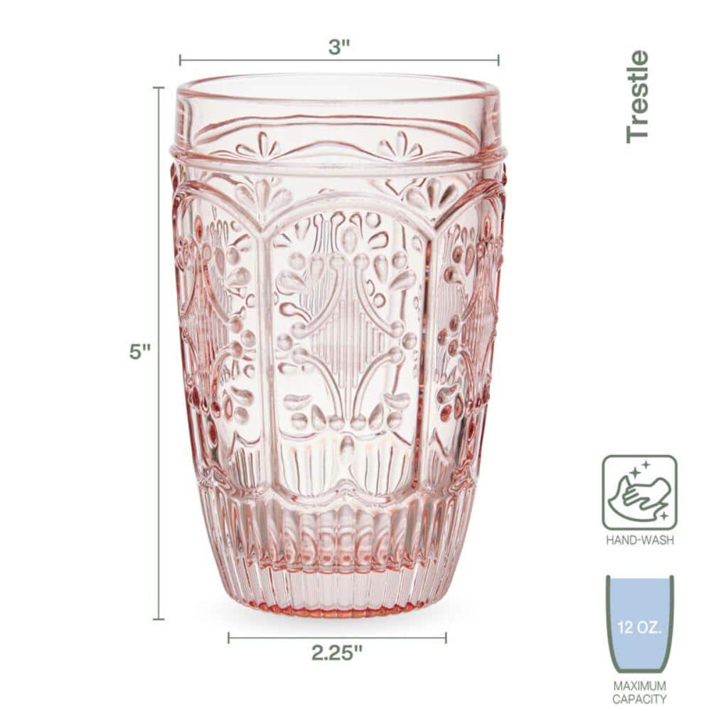 Blush Ridged Glass Highball Set of Four, 12 Oz
