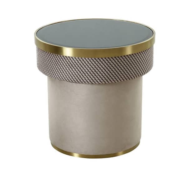 Benjara 22.4 in. Gray Round Glass Top Modern Luxury End Table with Pedestal Base
