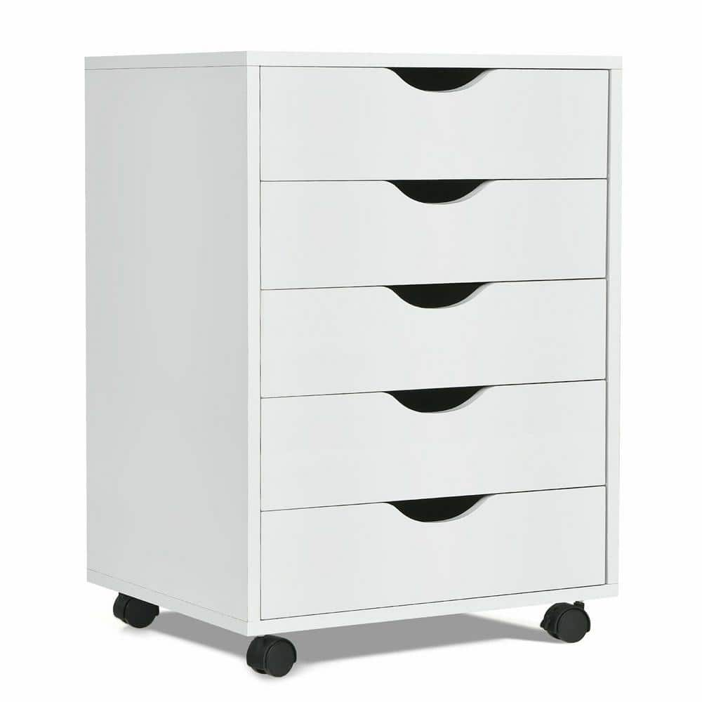 Reviews for Gymax White 5-Drawer Dresser Storage Cabinet Chest with ...