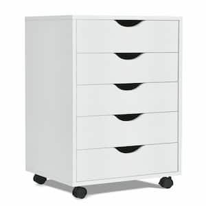 White 5-Drawer Dresser Storage Cabinet Chest with Wheels for Home Office