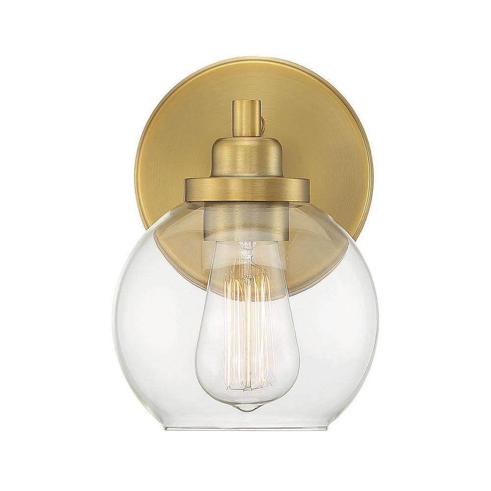 Carson Warm Brass 1-Light Wall Sconce with Clear Glass Shade
