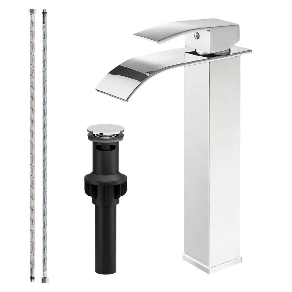4-Piece Bathroom Accessory Set Waterfall Vessel Sink Faucet in Polished Chrome Stainless Steel with Pop-up Drain price history on PriceWatchPro