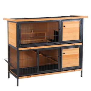2-Story Rabbit Hutch Metal Frame with Individual Room, Ramp, No Leak Tray, Feeding Trough - Large