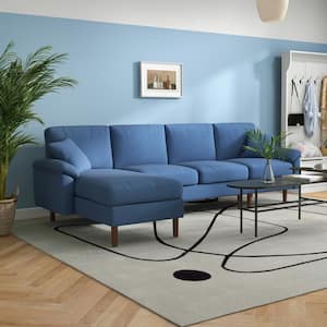 Fabric Sectional Sofa 111 in. W Straight Arm Polyester L-Shaped with Reversible Chaise Lounge, Sofa in Blue