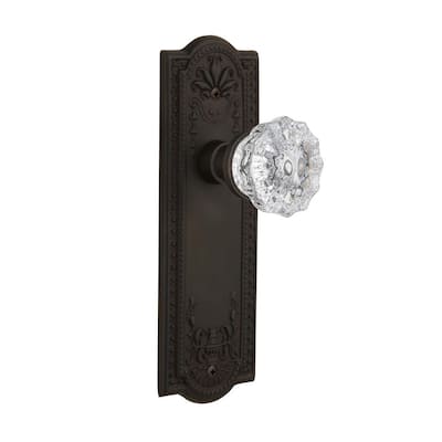 Meadows Plate 2-3/8 in. Backset Oil-Rubbed Bronze Privacy Bed/Bath Crystal Glass Door Knob