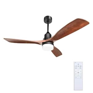 52 in. Walnut and Matte Black Wood Fan Blade Ceiling Fan Integrated LED with 6-Speeds Remote Energy-Saving DC Motor