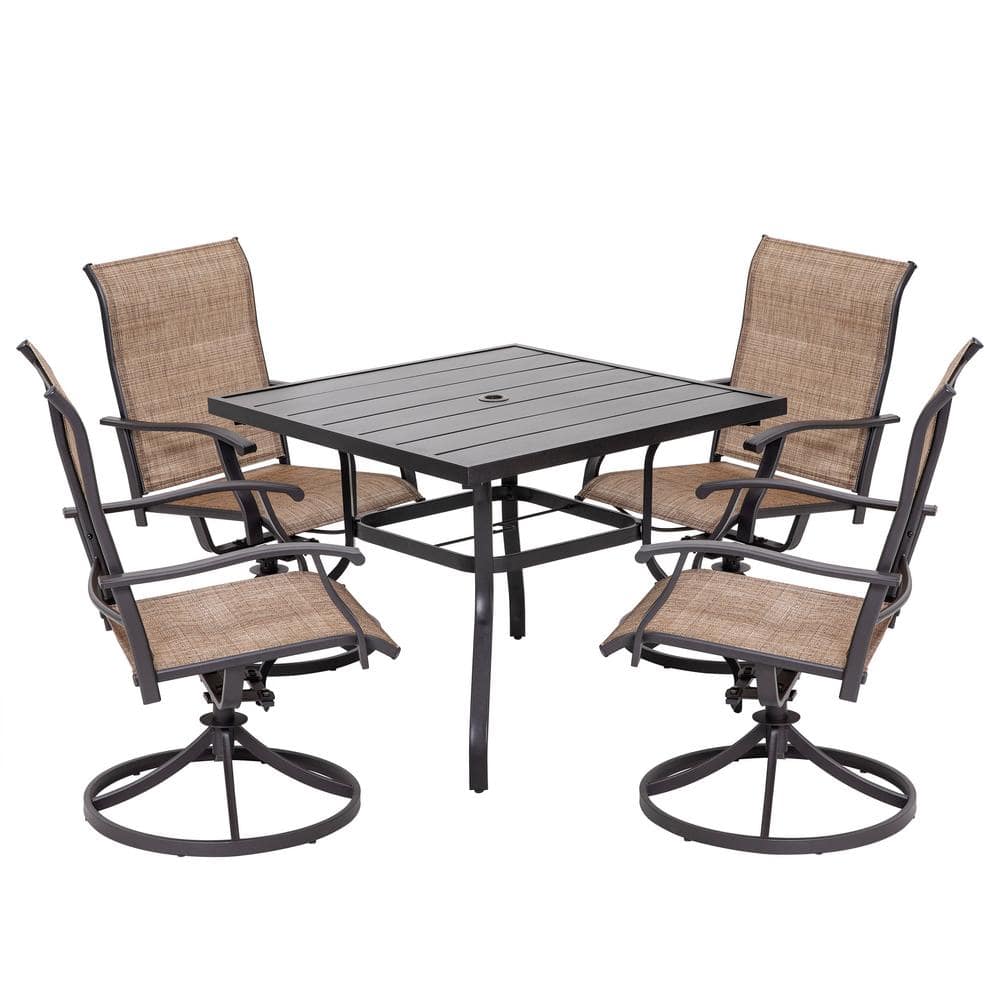 Nuu Garden 5-Piece Steel Sling Outdoor Patio Dining Set With Square ...