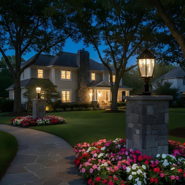 20.1 in. 1-Light Black Solar Retro Outdoor Post Top Lantern with LED Light (1-Pack)