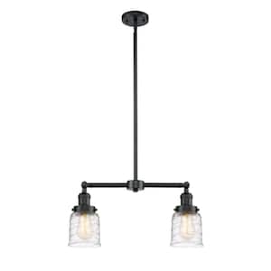 Bell 2-Light Oil Rubbed Bronze Deco Swirl Shaded Pendant Light with Deco Swirl Glass Shade