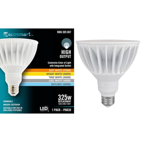 EcoSmart 325-Watt Equivalent PAR38 Dimmable Flood LED Light Bulb with Selectable Color Temperature (1-pack)