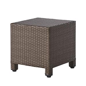 Brown Square Rattan Wicker 18 in. Outdoor Accent Table with Long-Lasting Woven Finish And Cube Shape For Minimal Look