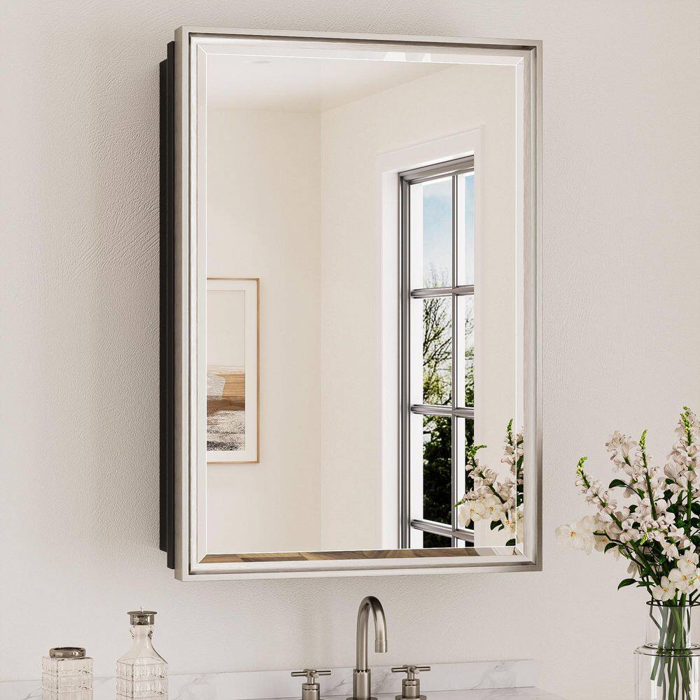 24 in. W x 36 in. H Rectangular Aluminum Brushed Nickel Framed Recessed/Surface Mount Medicine Cabinet with Mirror price history on PriceWatchPro
