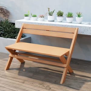 Solid Indonesia Teak Wood Patio Folding Bench Chair Slatted Seat Natural Portable Outdoor
