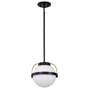Lakeshore 60-Watt 1-Light Matte Black Shaded Pendant Light with White Opal Glass Shade and No Bulbs Included