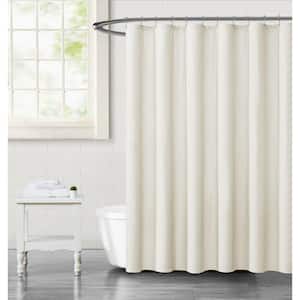 Embossed Fabric 70 in. x 72 in. Cream Microfiber Shower Curtain