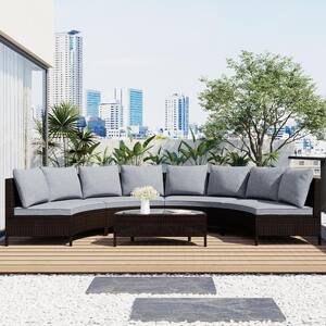Brown 5-Piece Wicker Outdoor Sectional Set Brown with Gray Cushions