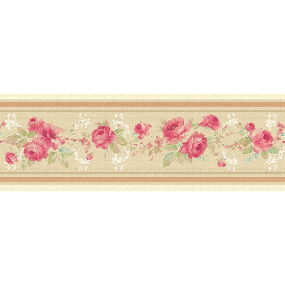 Falkirk Dandy Red, Beige Bloomed Roses Floral Peel and Stick Wallpaper Bord