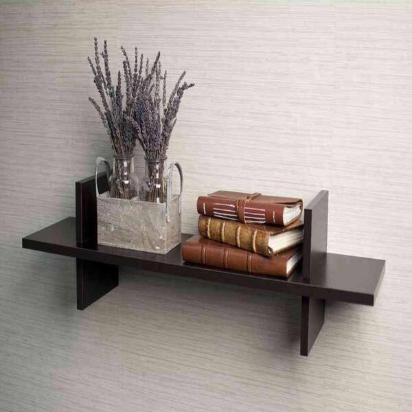 DANYA B 31 in. x 8 in. Walnut Grain Laminated "H" Shaped Floating Wall Shelf