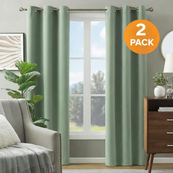 Alona Smooth Soft Green 38 in. W x 84 in. L Grommet Blackout Curtain (Set of 2 Panels)