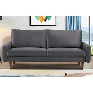Kalum 70 in. Wide Square Arm Velvet Mid-Century Modern Rectangle Sofa in Gray