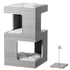 Multi Level Modern Cat Tall Climbing Tree House for Indoor Cats : Wood Tower Stand with Removable Soft Blanket and Condo