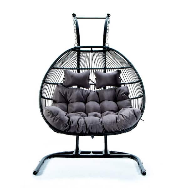 DESwan Metal Folding Patio Double-Seat Swing Chair with Anthracite Cushion
