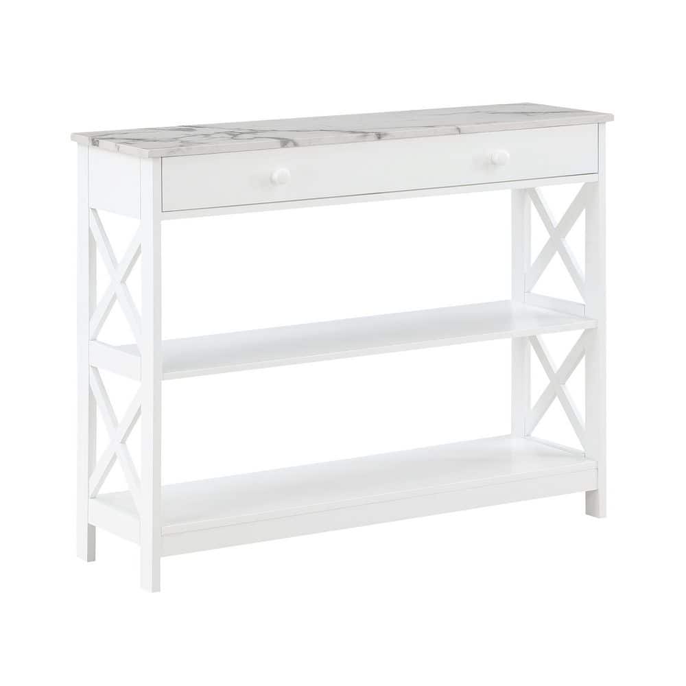 Oxford White Faux Marble Console Table with Storage Shelves