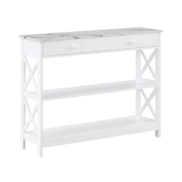 Convenience Concepts Oxford 39.5 in. White Rectangle White Faux Marble Top 1 Drawer Console Table