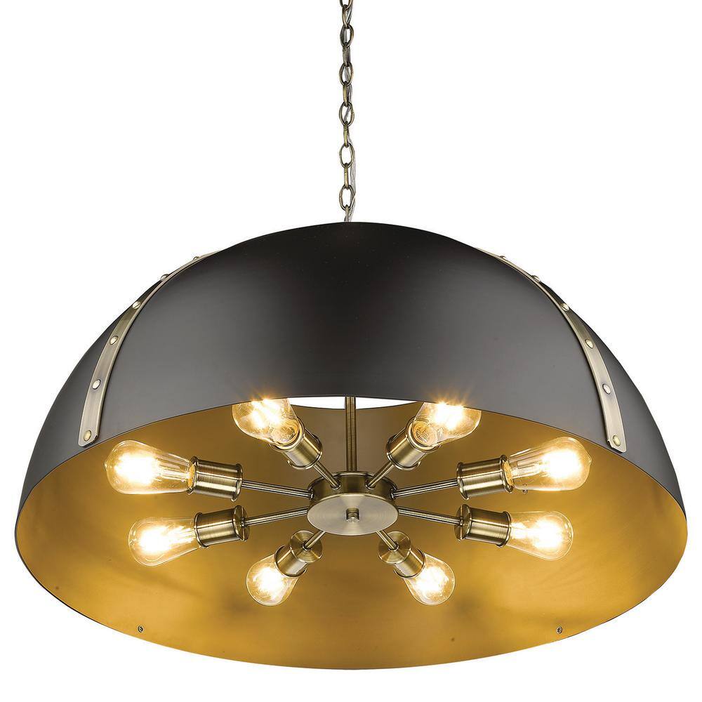 Aldrich Transitional 8-Light Oversized Dome Pendant in Aged Brass and Matte Black