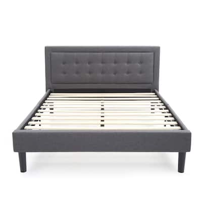 DeCoro Medora Grey Queen Upholstered Metal with Wood Slat Supports ...