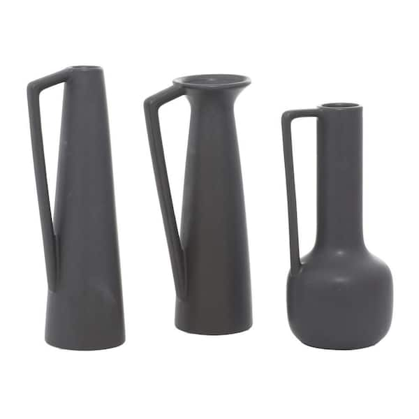 CosmoLiving by Cosmopolitan 12 in., 13 in., 11 in. Gray Ceramic Decorative Vase with Handles (Set of 3)