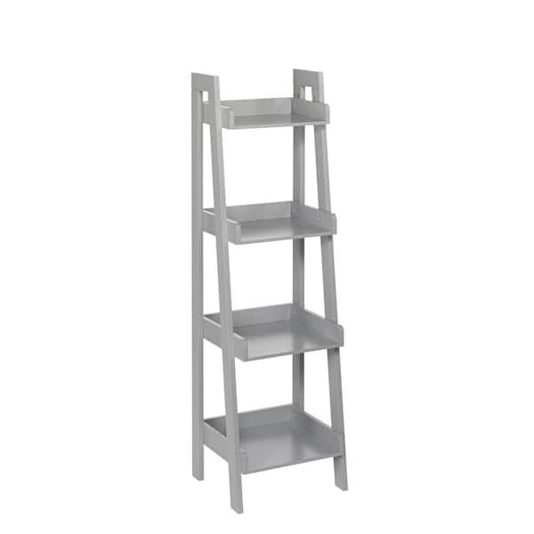 RiverRidge Home 44 in. Gray Wood 4-shelf Ladder Bookcase with Open Back