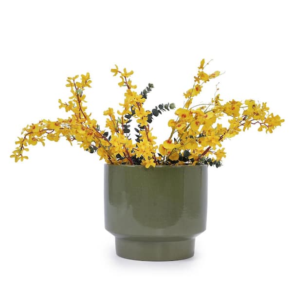 GOGEXX Set of 3 13 in. Antique Light Green Ceramic Flowerpot-Round Modern Planter with Drainage Hole, Frost &Weather Resistant