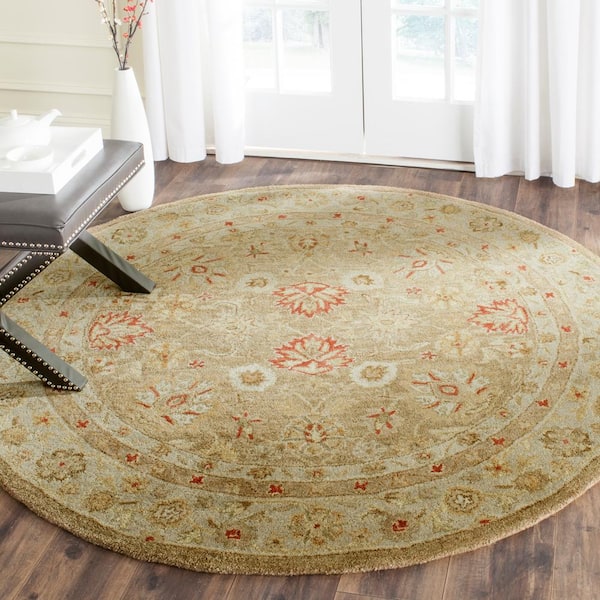 Antiquity Brown/Beige 4 ft. x 4 ft. Round Border Area Rug