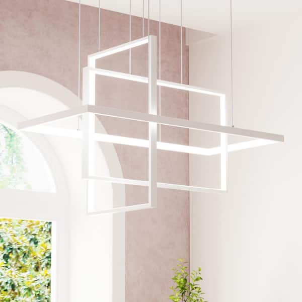 Maxax Boston 3-Light Integrated LED White Kitchen Island Chandelier with Wrought Iron Accents