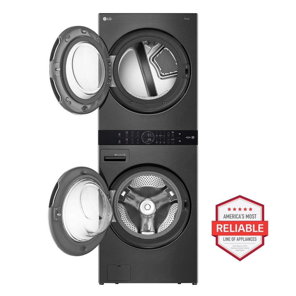Black Steel 27" Smart Gas Washer and Dryer Set with LED Display