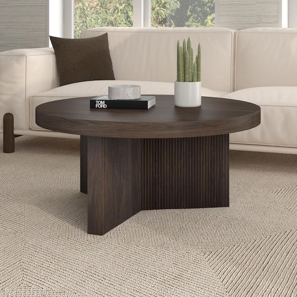 Meyer&Cross Holm 32 in. Alder Brown Round MDF Top Coffee Table