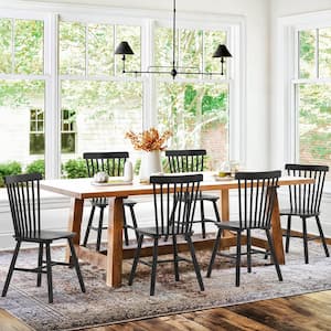 Windsor Black Solid Wood Dining Chairs for Kitchen and Dining Room Set of 6