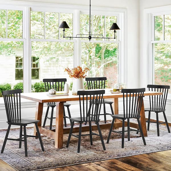 Windsor Black Solid Wood Dining Chairs for Kitchen and Dining Room Set of 6