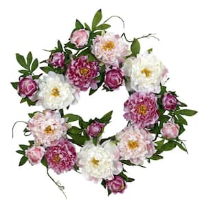 22.0 in. Artificial H Pink Peony Wreath