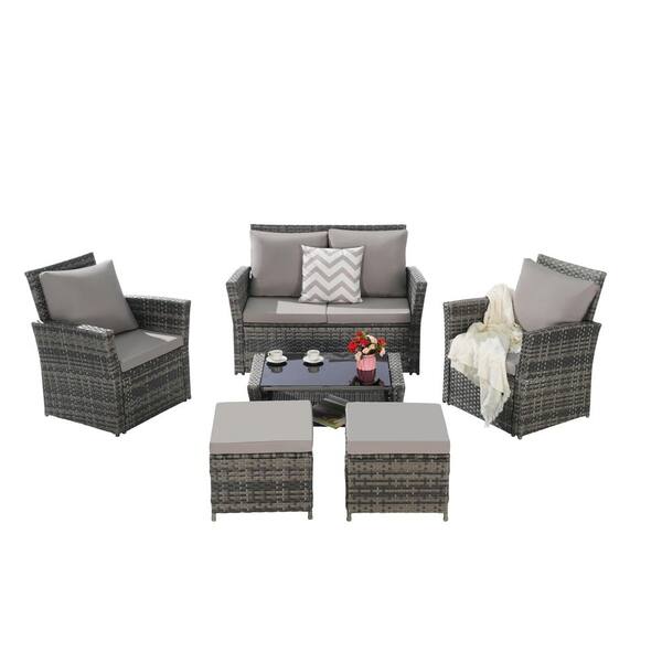 【専用ページ】オットマン Gray 6-Piece Wicker Patio Outdoor Sectional Set, Conversation Set