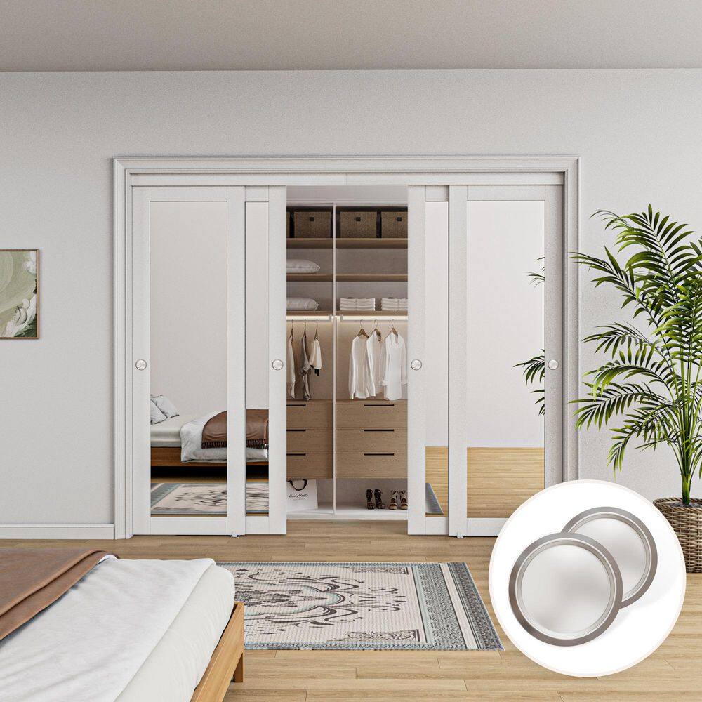 96 in. x 80 in. 1-Lite Mirror Glass White Finished MDF Interior Closet Sliding Door with Hardware and Handles price history on PriceWatchPro