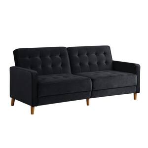 78.25 in. W Black Velvet Upholstered Twin Size Square Arms Modern Sofa Bed with Tufted Back