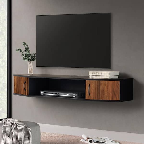 Fitueyes Black Floating Wall Mount TV Stand for HDTV up to 60" Media Console 