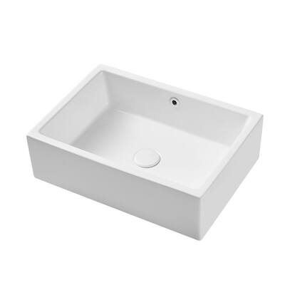 20 in. Modern Rectangular Bathroom Ceramic Vessel Sink with Overflow Art Basin Cloakroom Bathroom in White