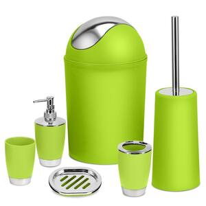 6-Piece Bathroom Accessory Set with Soap Dispenser, Toothbrush Holder, Green